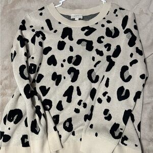LOFT Women's Beige and Black Animal Print Sweater